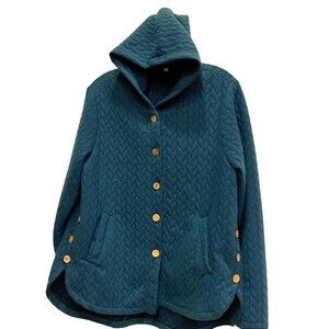 Fleece Jacket Diamond Quilted Hooded Forest Green Soft Women's Large
